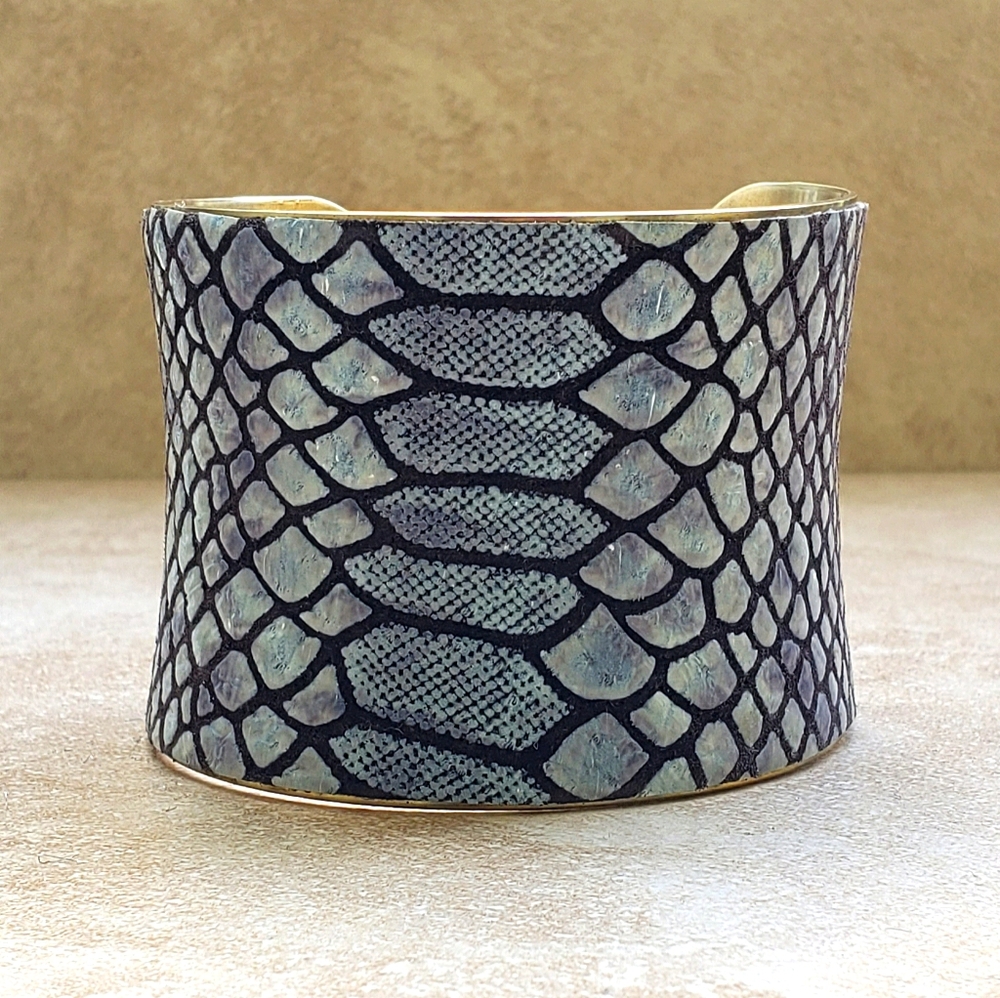 Handmade Embossed Leather Raw Brass Bracelet